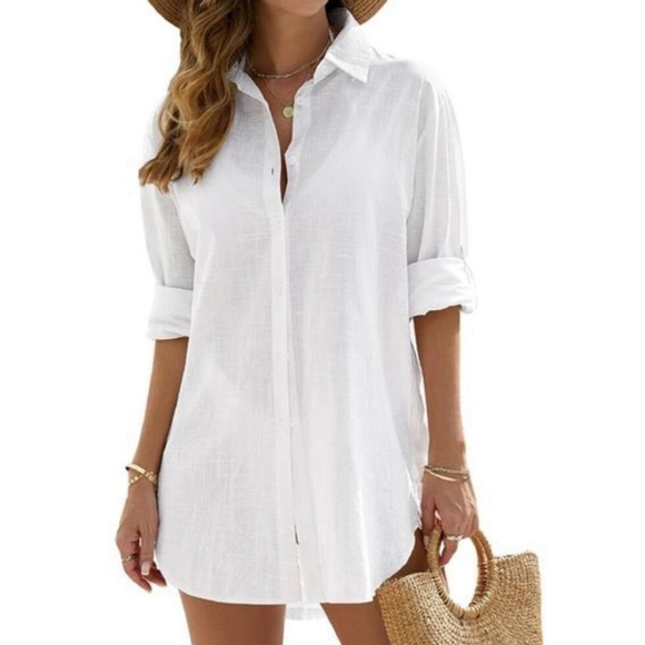 Other - White Button-Up Shirt Dress Cover-Up